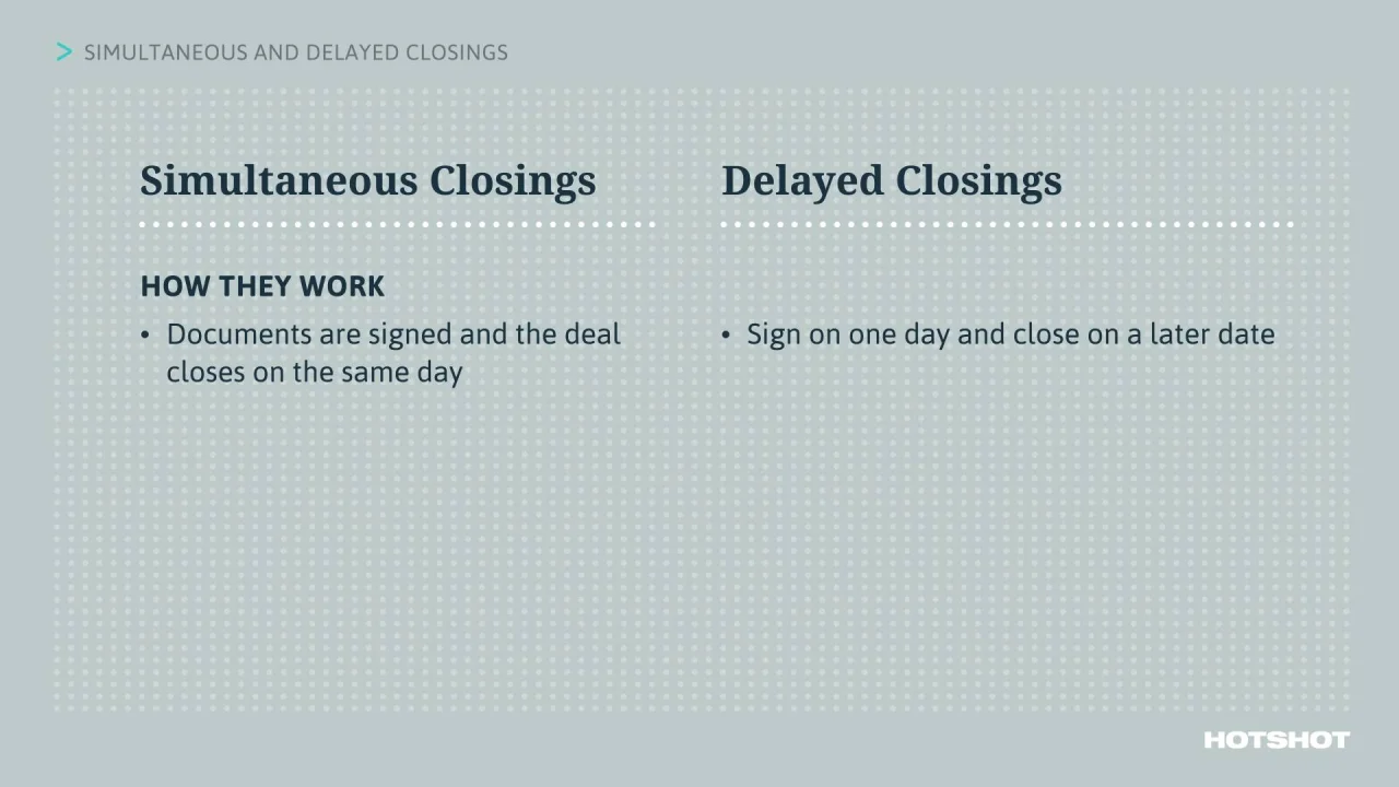 Simultaneous and Delayed Closings: Simultaneous and Delayed Closings ...