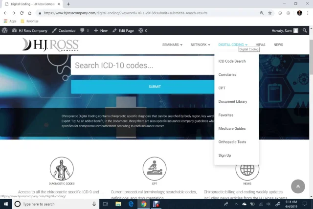 Chiropractic ICD-10 Code Search HJ Ross Company Digital Coding