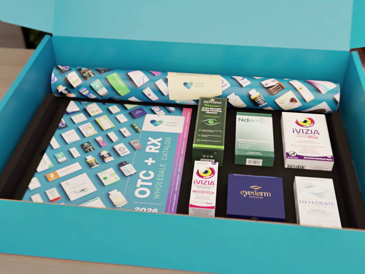 Welcome Kit box with the OTC and Rx wholesale catalog and vendor samples