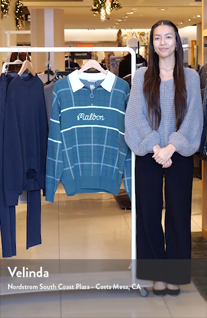 MALBON Bennett Plaid Cotton Zip Polo Sweater | Nordstrom