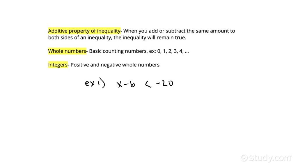 Using the additive property of inequality with integers algebra