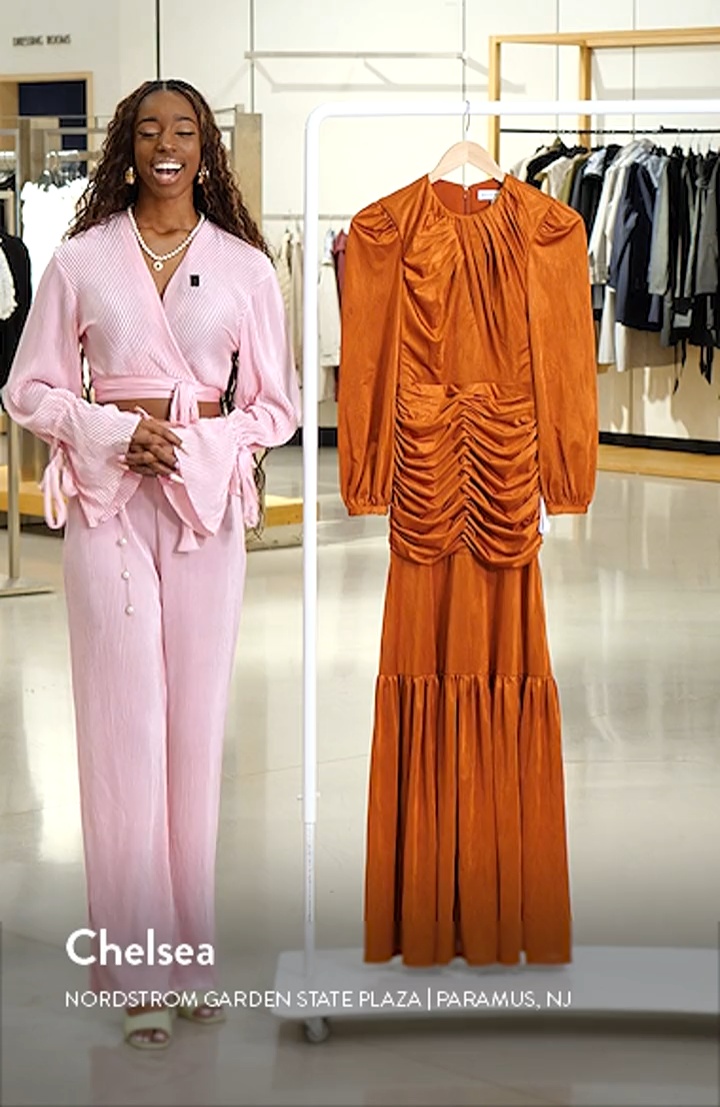 Dress the Population Lucille Pleated Ruched Long Sleeve Gown