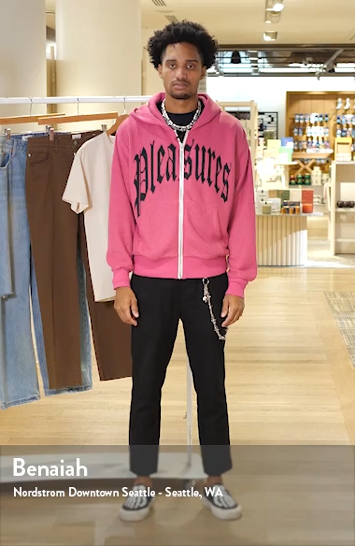 PLEASURES Twitch Graphic Waffle Knit Zip Hoodie | Nordstrom