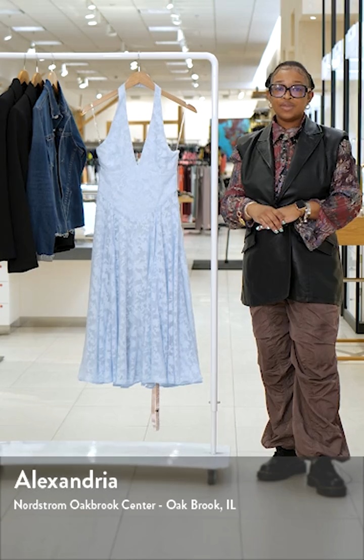 HOUSE OF CB Arietta Floral Jacquard Plunge Halter Neck Dress