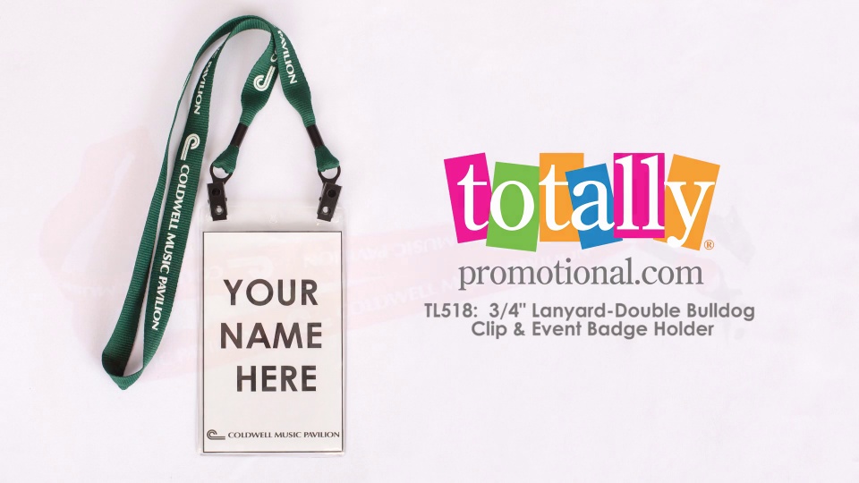 Custom Printed 3/4-in. Lanyard-Double Bulldog Clip & Double Hole Event  Holder-Blank