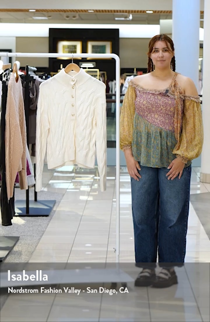 Splendid x @cellajaneblog Cable Half Placket Sweater | Nordstrom