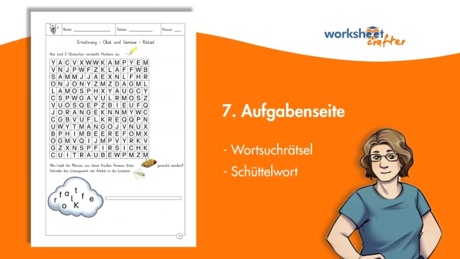 7. Arbeitsblatt - Wortsuchrätsel und Schüttelwolke mit reduzierter Lineatur