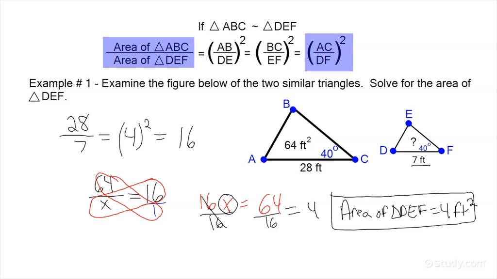 Using The Area Of Similar Triangles Theorem To Solve For Area 2837