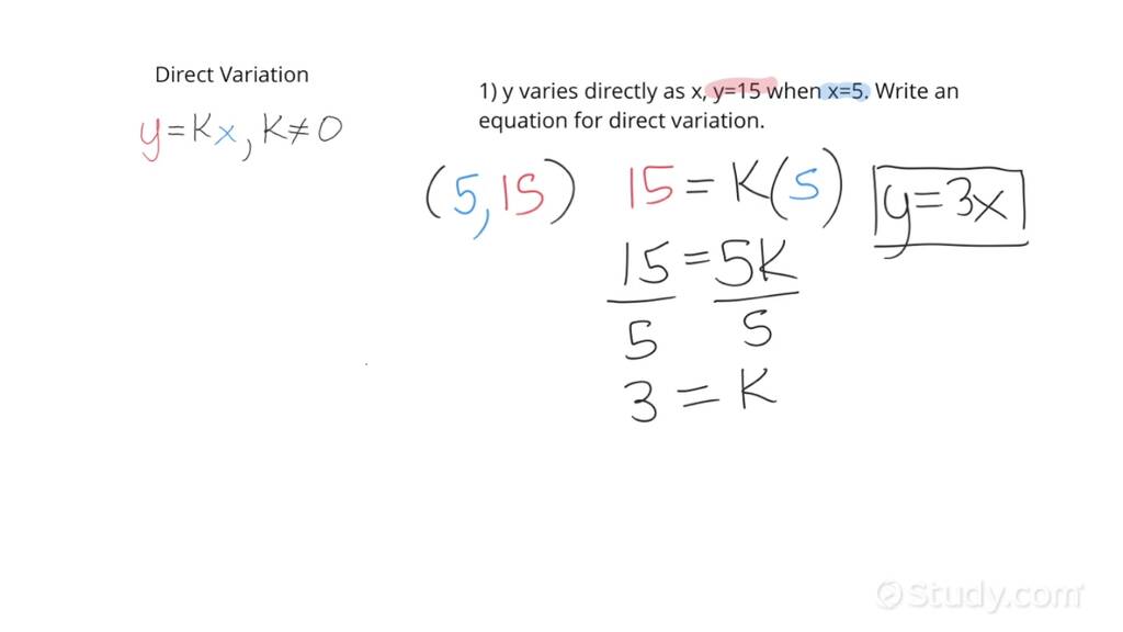 Identifying Direct Variation From Ordered Pairs and Writing Equations ...