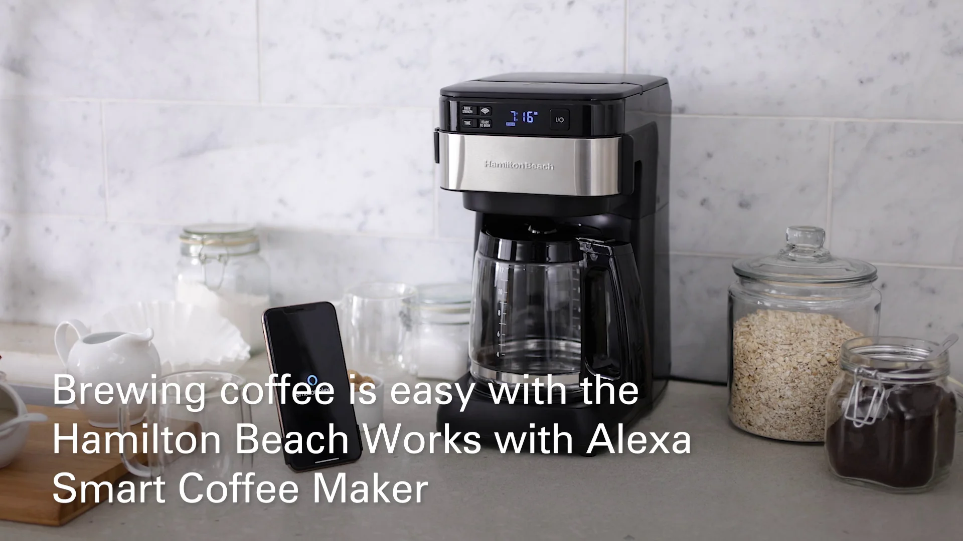 A Certified for Humans Device Hamilton Beach Compatible with Alexa Smart Coffee Maker Black and Stainless Steel 12 Cup Capacity 49350 Programmable 