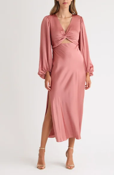 Twist Front Long Sleeve Cocktail Dress