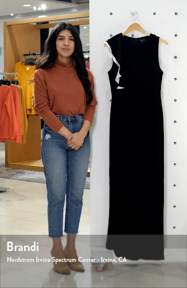 HALSTON Heritage Contrast Ruffle Sleeve Crepe Sheath Gown Nordstrom