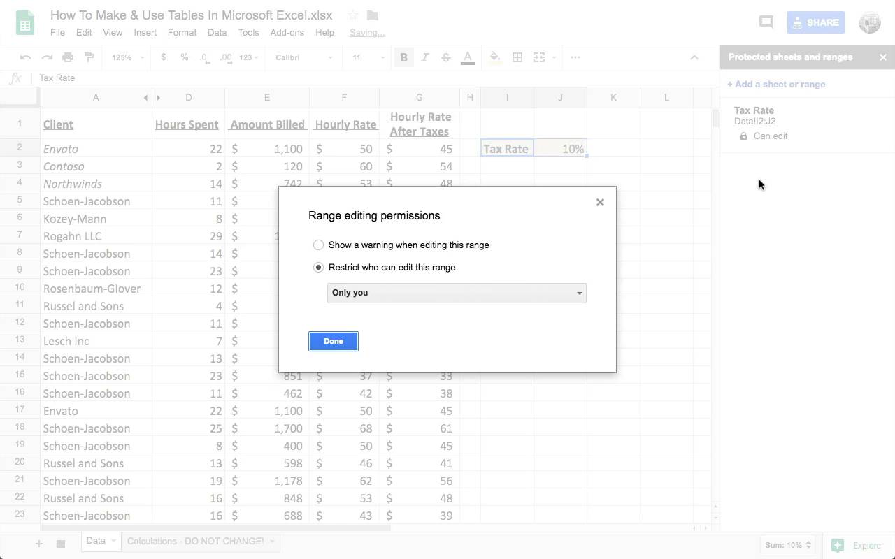 lock cells in google sheets