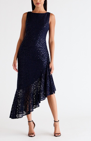 eliza j lace asymmetric cocktail dress 7641803 Gingham Invisible zip closure Color:M-Coral Elegant Lace Applique A-Line