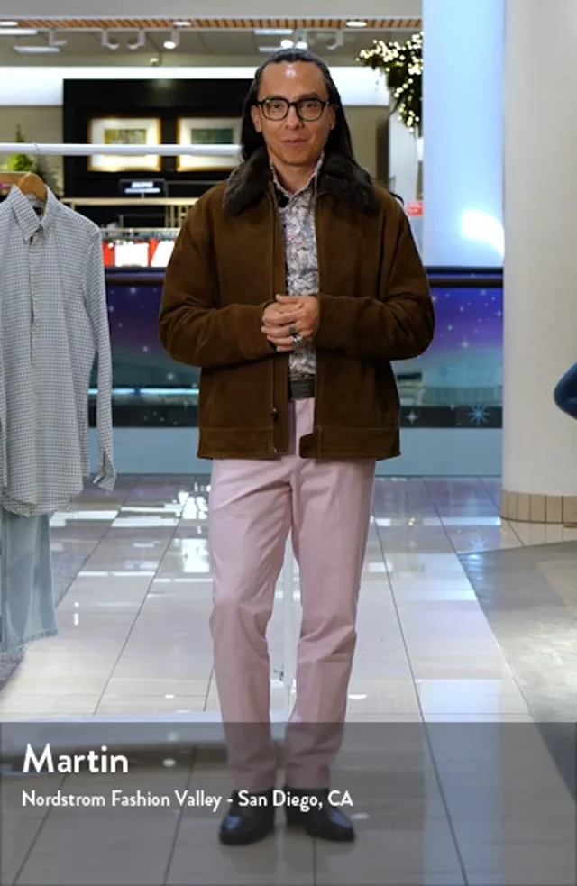 Vince Suede Short Jacket with Removable Genuine Shearling Collar