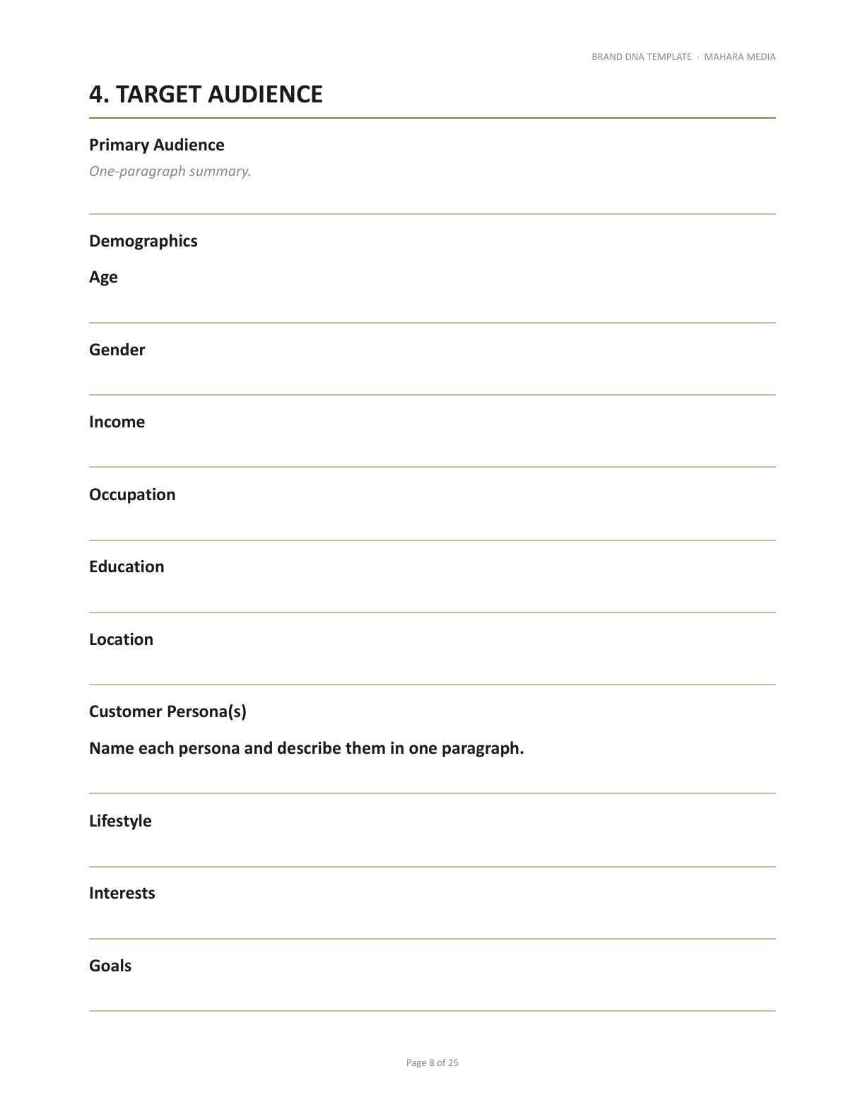 Master Brand DNA template: target audience section