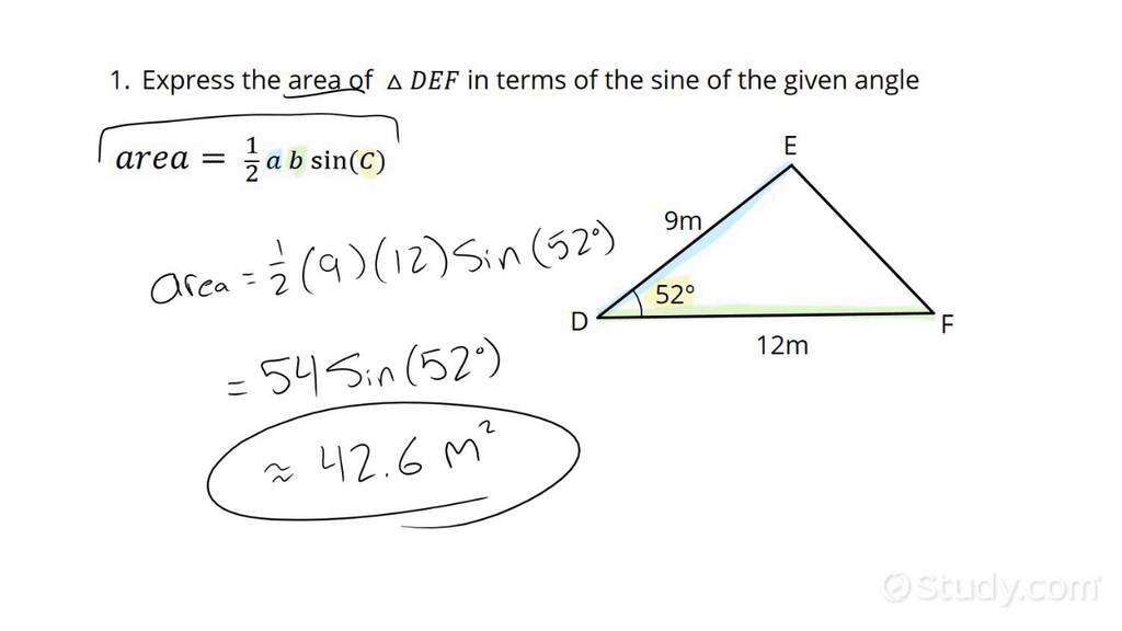 Expressing the Area of a Triangle in Terms of the Sine of 1 of its ...