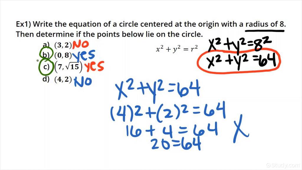 How to Write the Equation of a Circle & Identify Points That Lie on the ...