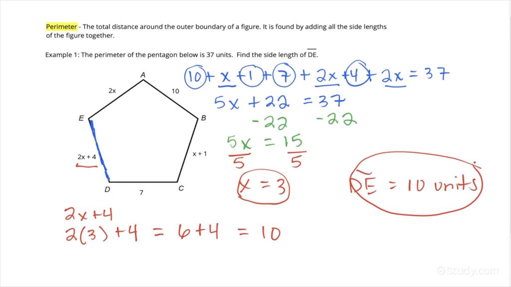 Finding a Side Length Given the Perimeter & Side Lengths with Variables ...