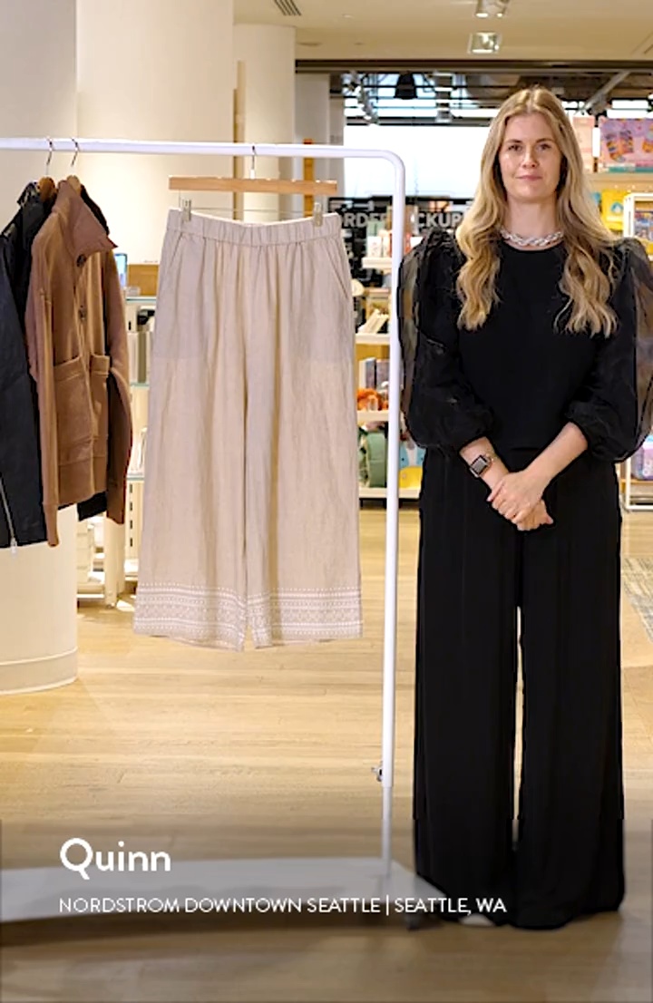 Tommy Bahama Two Palms Embroidered Wide Leg Linen Pants | Nordstrom