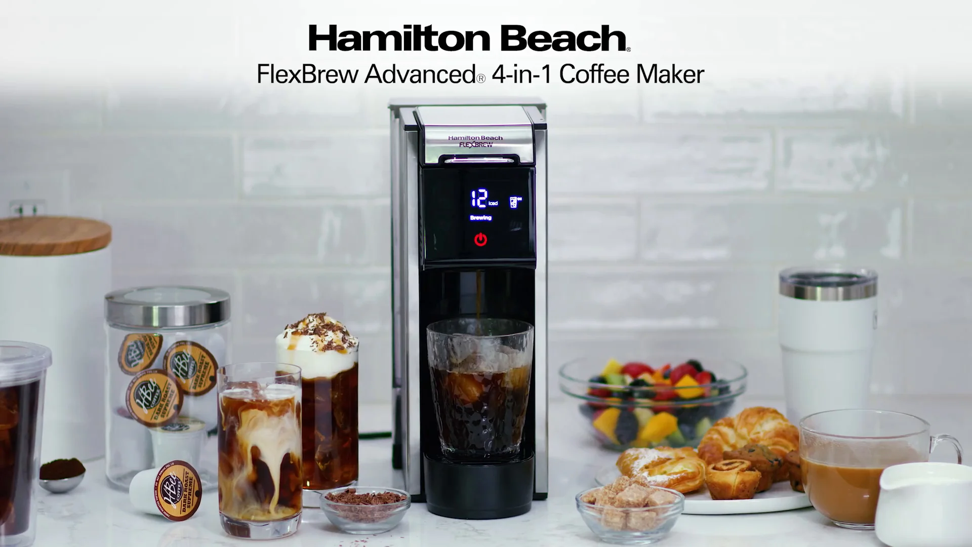 Hamilton Beach FlexBrew Advanced 4-in-1 Single Serve Hot & Iced Coffee Maker with Removable 45 oz. Water Reservoir, Use Pod Packs and Grounds, Fast Brewing, LED Touchscreen, Black (49925) - Thumbnail 2