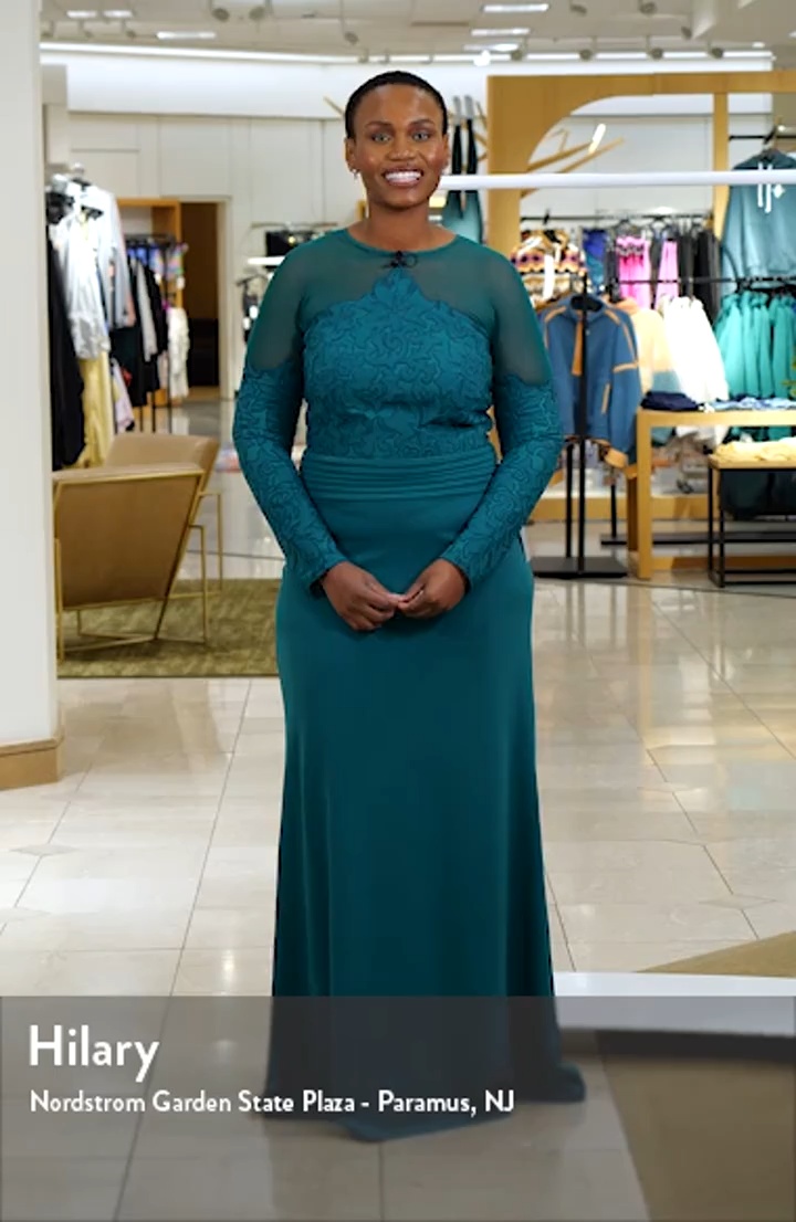 Tadashi Shoji Embroidered Illusion Lace Long Sleeve Sheath Gown