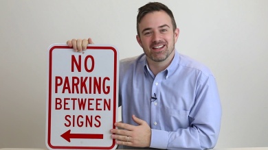 No Parking Between Sign (right arrow)