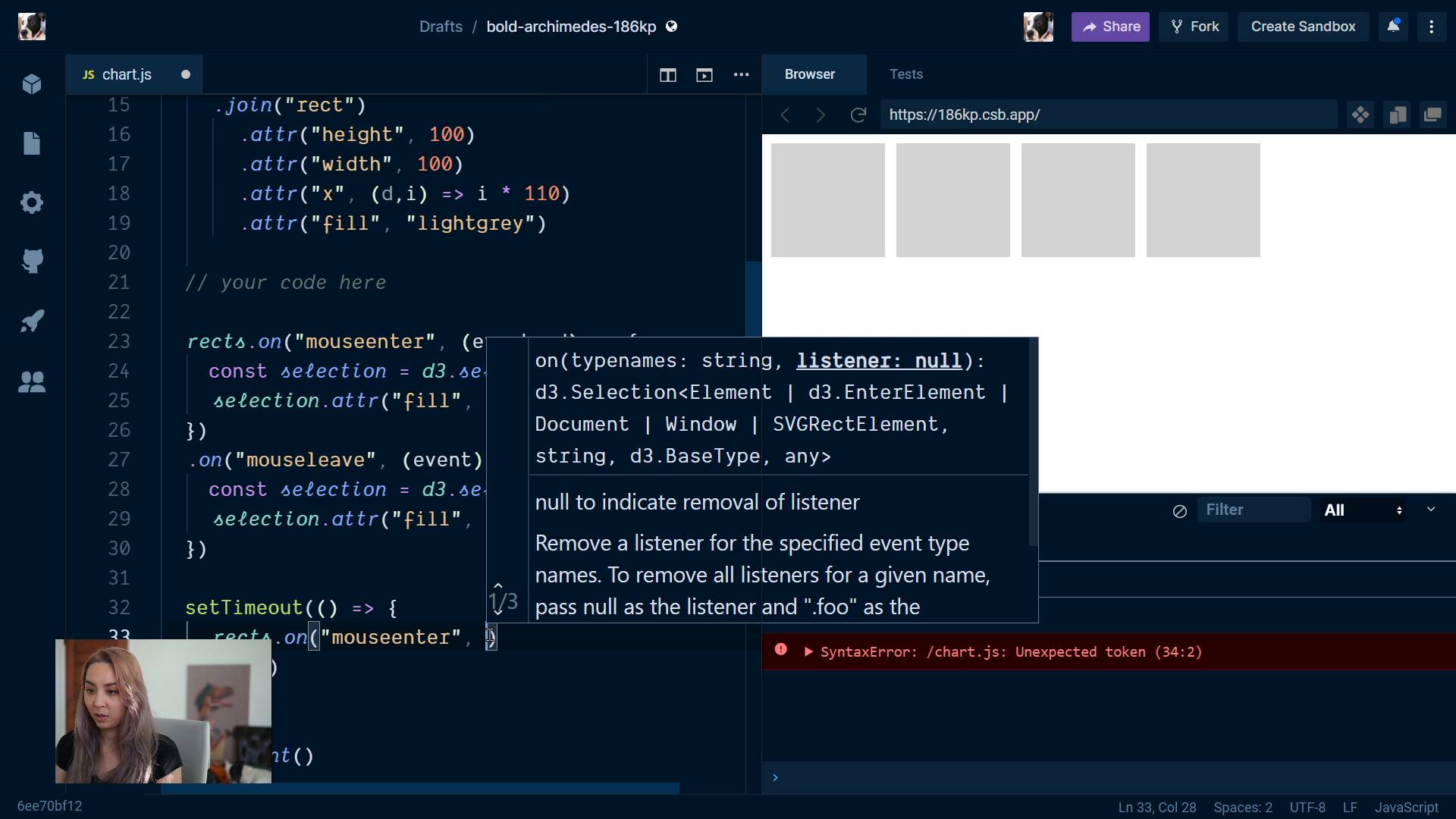 Destroying d3 event listeners 5.3 - Fullstack D3 Masterclass | newline