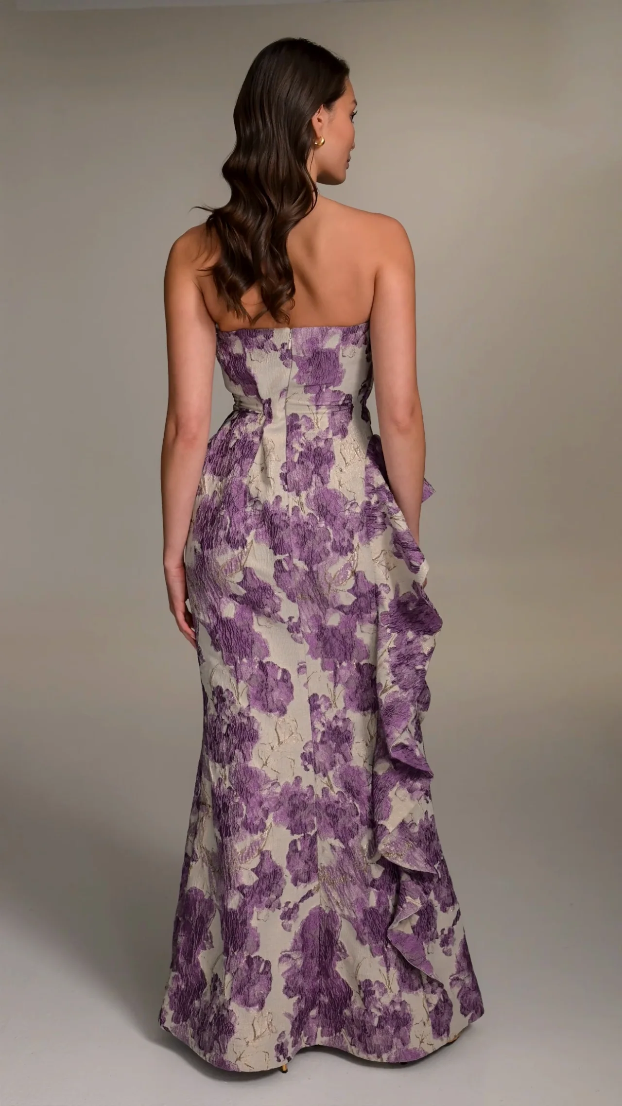 Donna Karan New York Floral Ruffle Strapless Jacquard