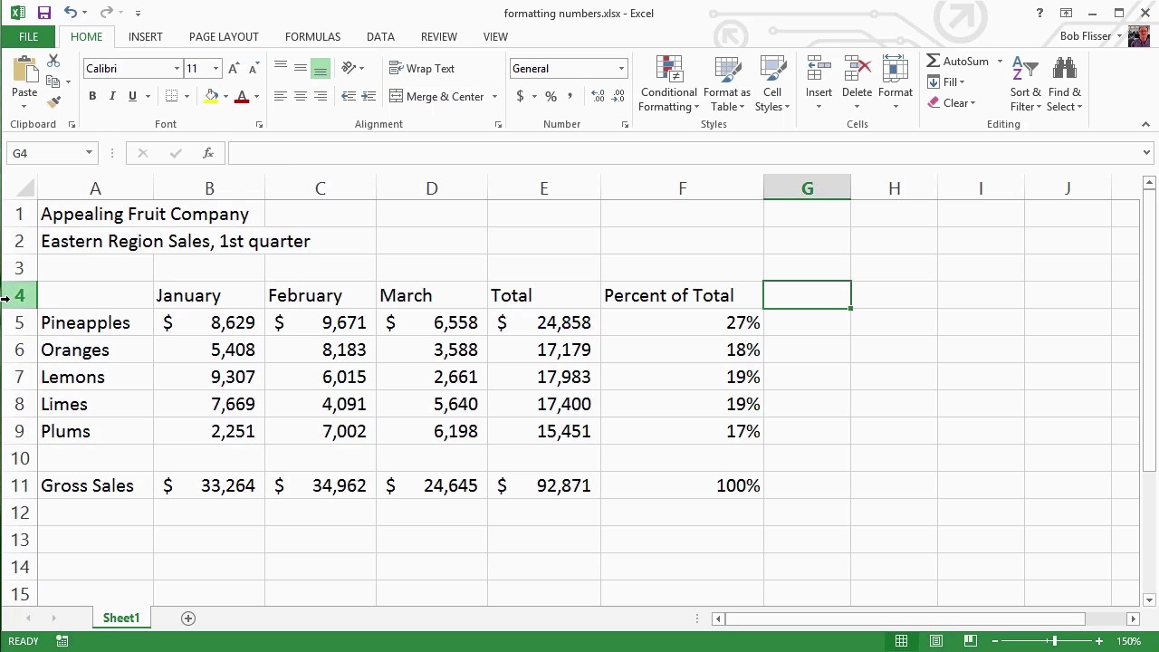 Introduction To Spreadsheets - Formatting Numbers