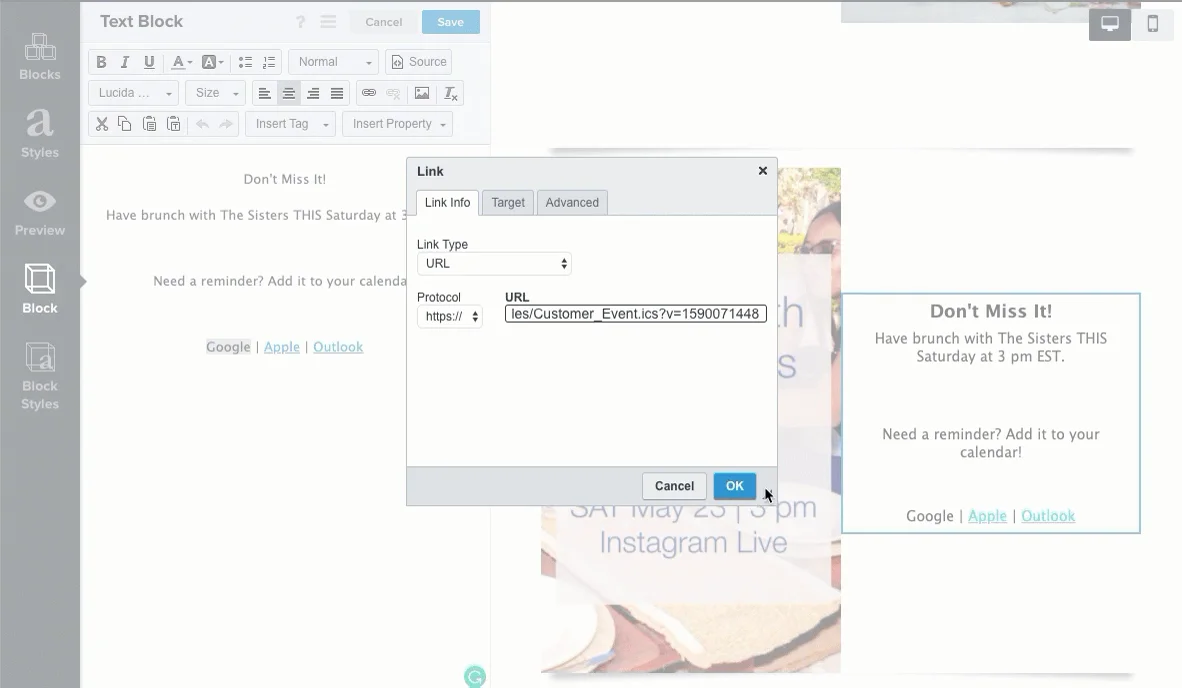How to make an add to calendar event in a button, link, or image (classic  editor) – Klaviyo - Help Center