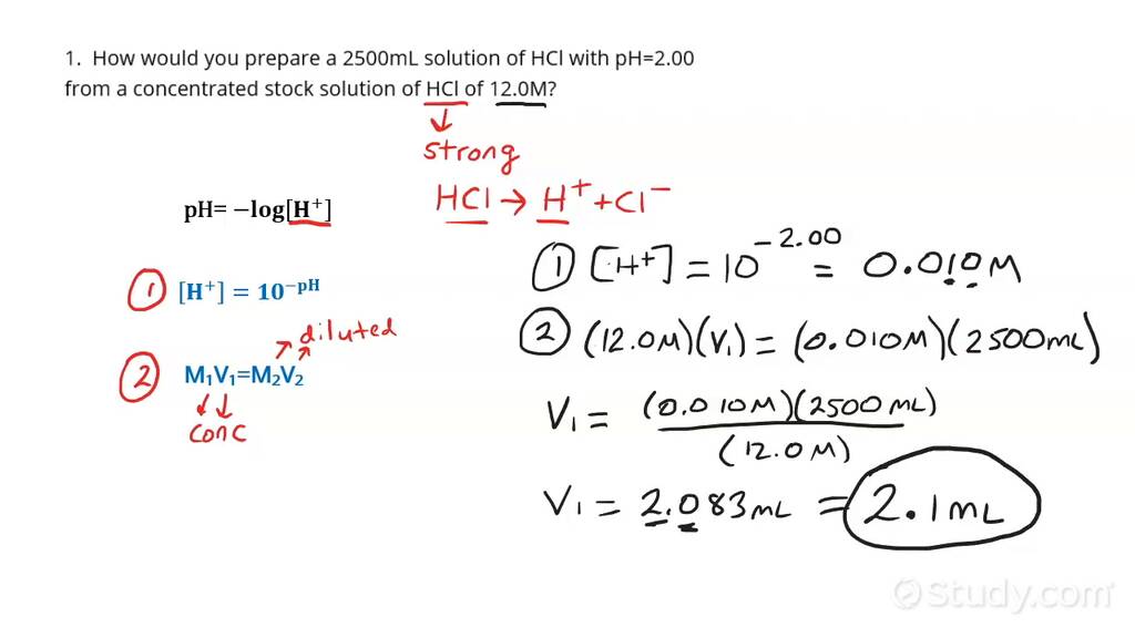 How to Dilute a Strong Acid Solution to a Given pH Chemistry