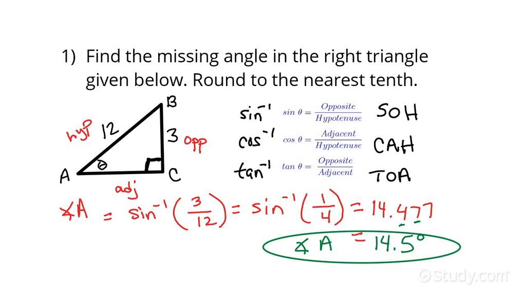 Using Trigonometric Ratios to Solve for an Angle of a Right Triangle ...