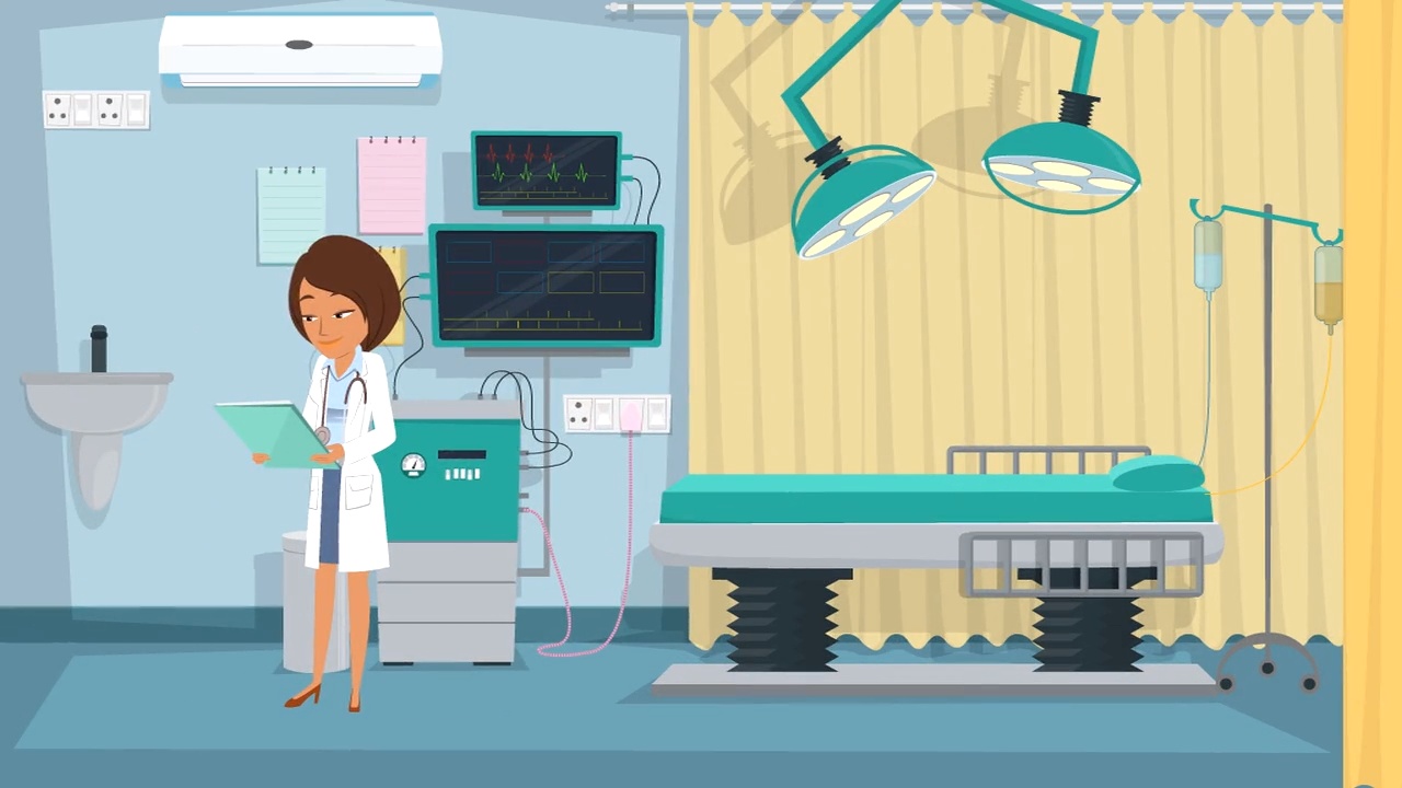 An animated photo of a doctor going over lab results in a room.