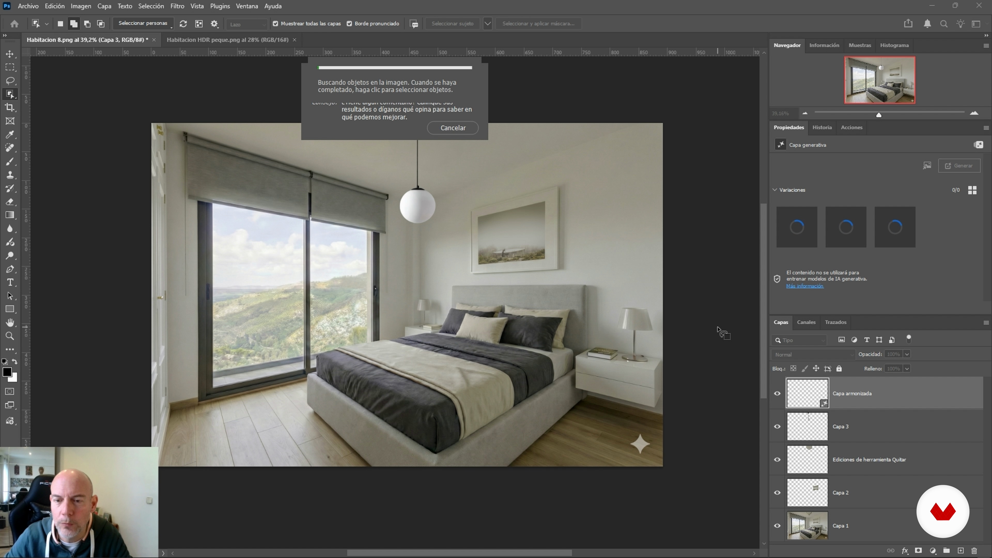 Integrazione fine in Photoshop: lampada da riferimento e recupero degli elementi originali con super‑risoluzione