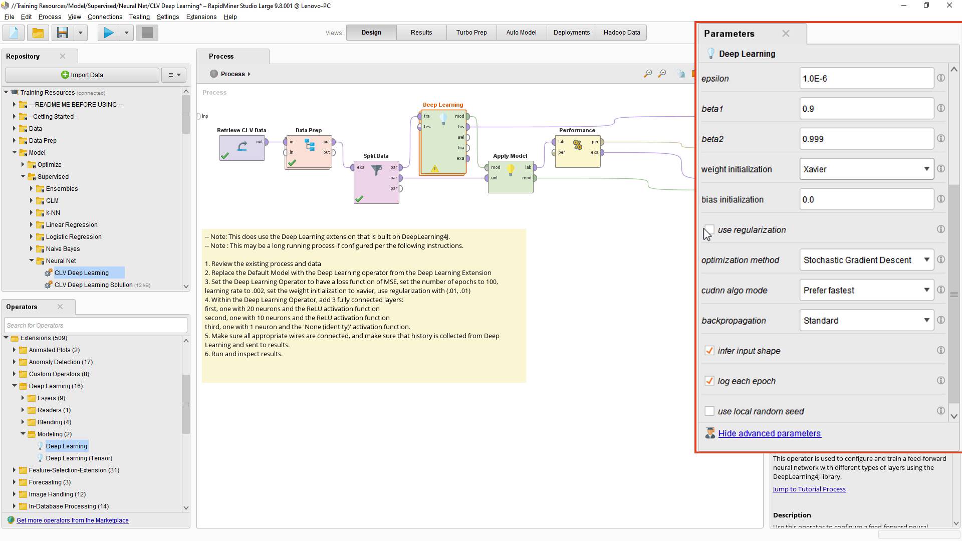 Deep learning cheap in rapidminer