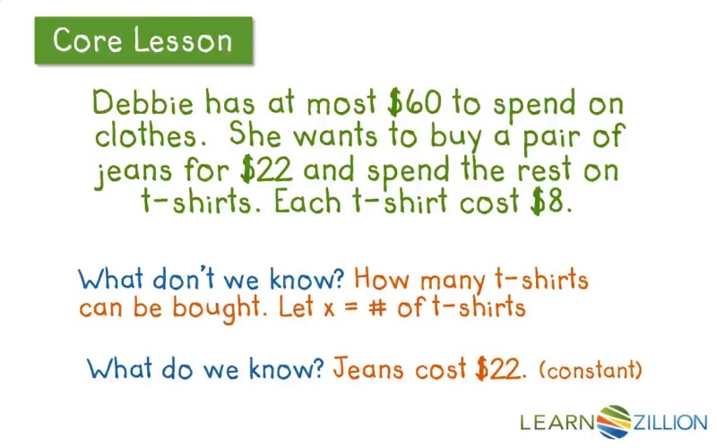 Write An Inequality From A Word Problem Learnzillion Write An Inequality From A Word Problem Learnzillion
