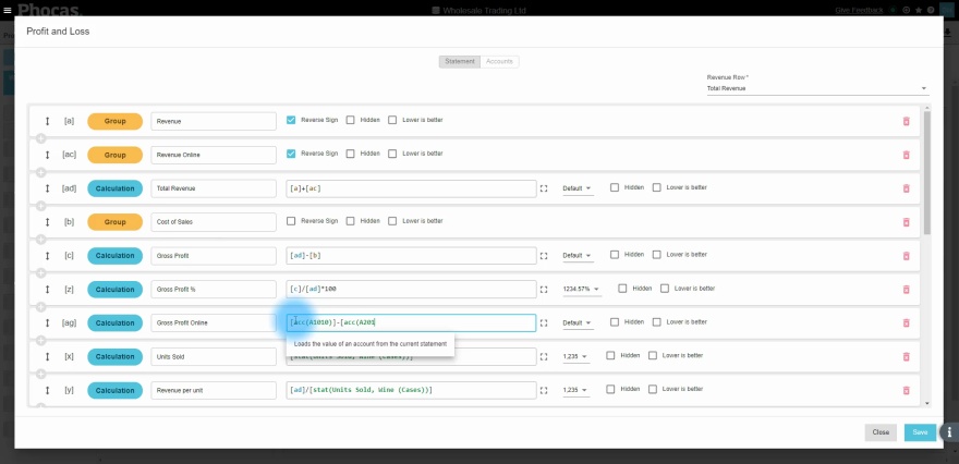 Reference a single account code in calculations