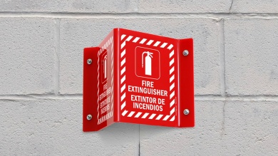 Bilingual Fire Extinguisher Sign with Graphic