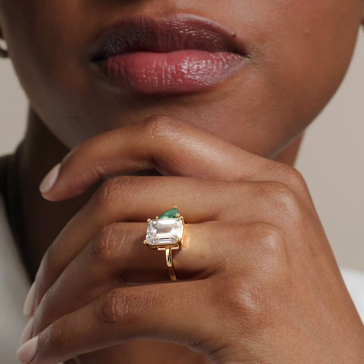 18K Yellow Gold Viridian Toi et Moi Diamond Ring