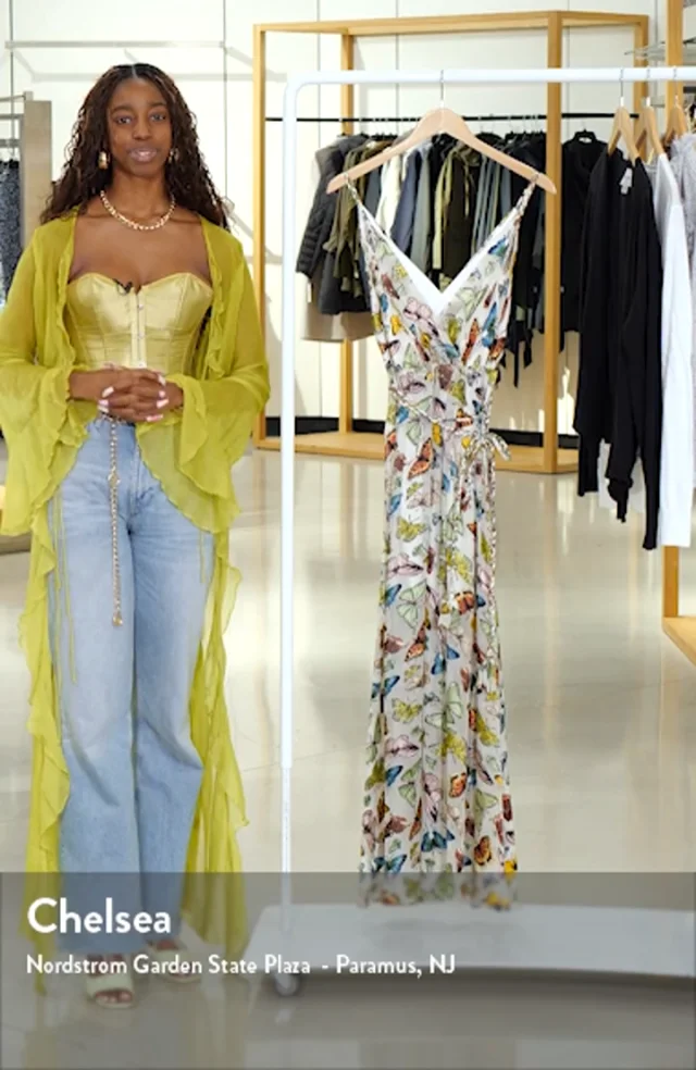 Alice Olivia Samantha Butterfly Print Faux Wrap Maxi Dress