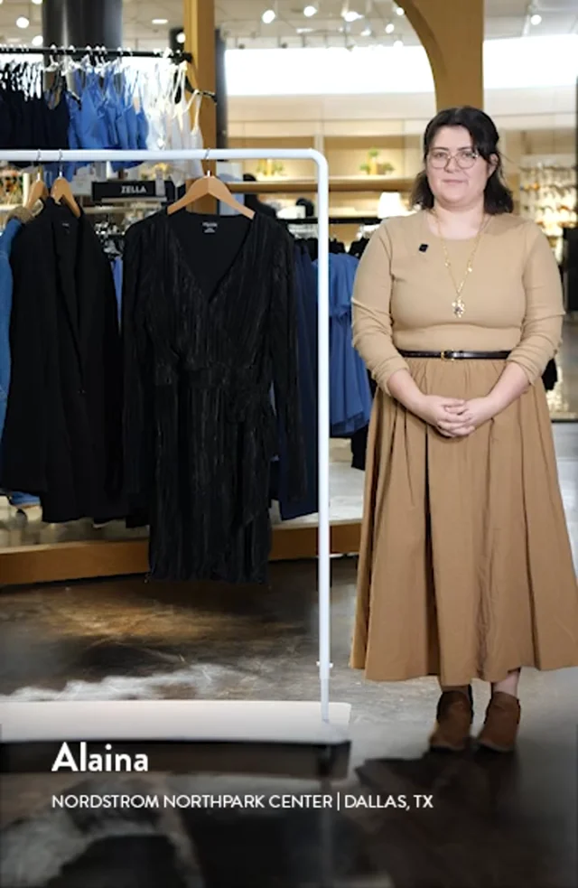 City Chic Macie Plissé Long Sleeve Faux Wrap Dress Nordstromrack