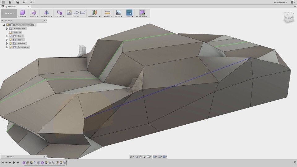 Fusion 360 Help, Conceptual modeling fundamentals, Quick tip: Object snap  in Sculpt