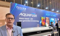 Justin Kirkland from Fujifilm introduces the Acuity Triton with Aquafuze water-based ink technology at FESPA Berlin