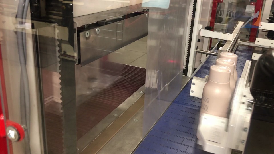 SV368 Side Feed Automatic and Shrink Tunnel - Wrapping Personal Care Bottles (45676)