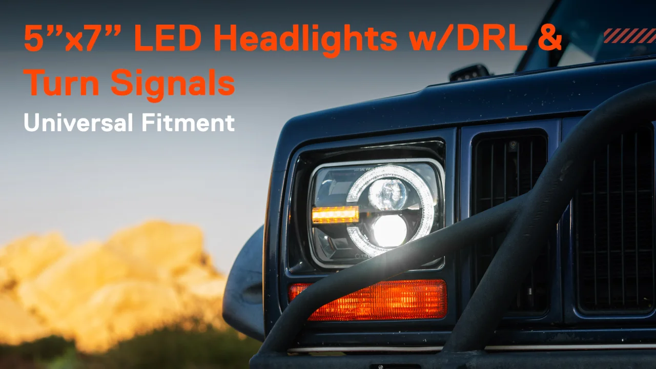 MYWAY 7x6 5x7 LED Headlights With Red Halo DRL For Jeep Cherokee, Ford F-250, Chevy C10 – Hi/Lo Beam, 30000LM, IP67, Sealed Housing