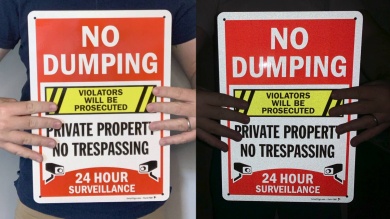 No Dumping Violators Prosecuted Surveillance Sign