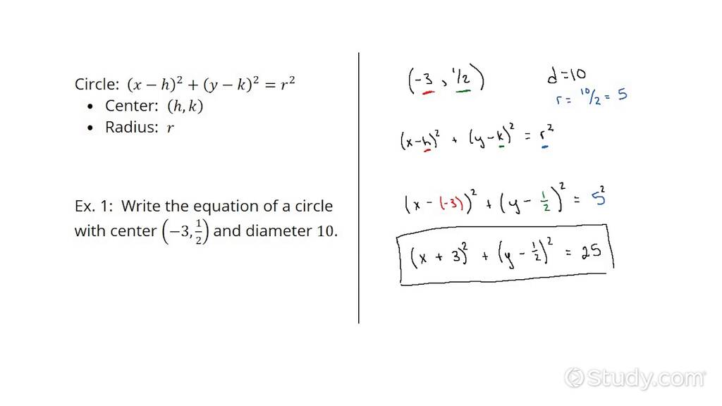 How To Write The Equation Of A Circle Given Its Center And Radius Or Diameter Precalculus