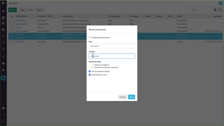 Reset and expire passwords