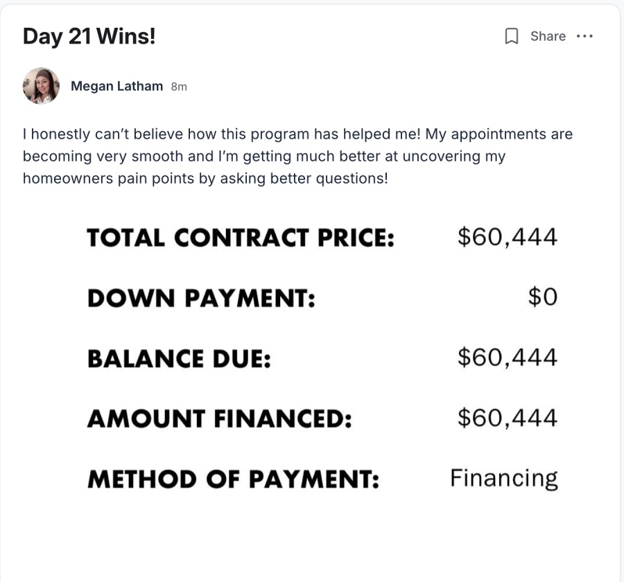 Client win: $60,444 Contract on Day 21